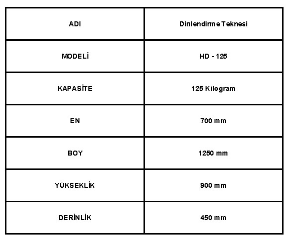 Hamur Dinlendirme Teknesi HD-125 Teknik Bilgileri